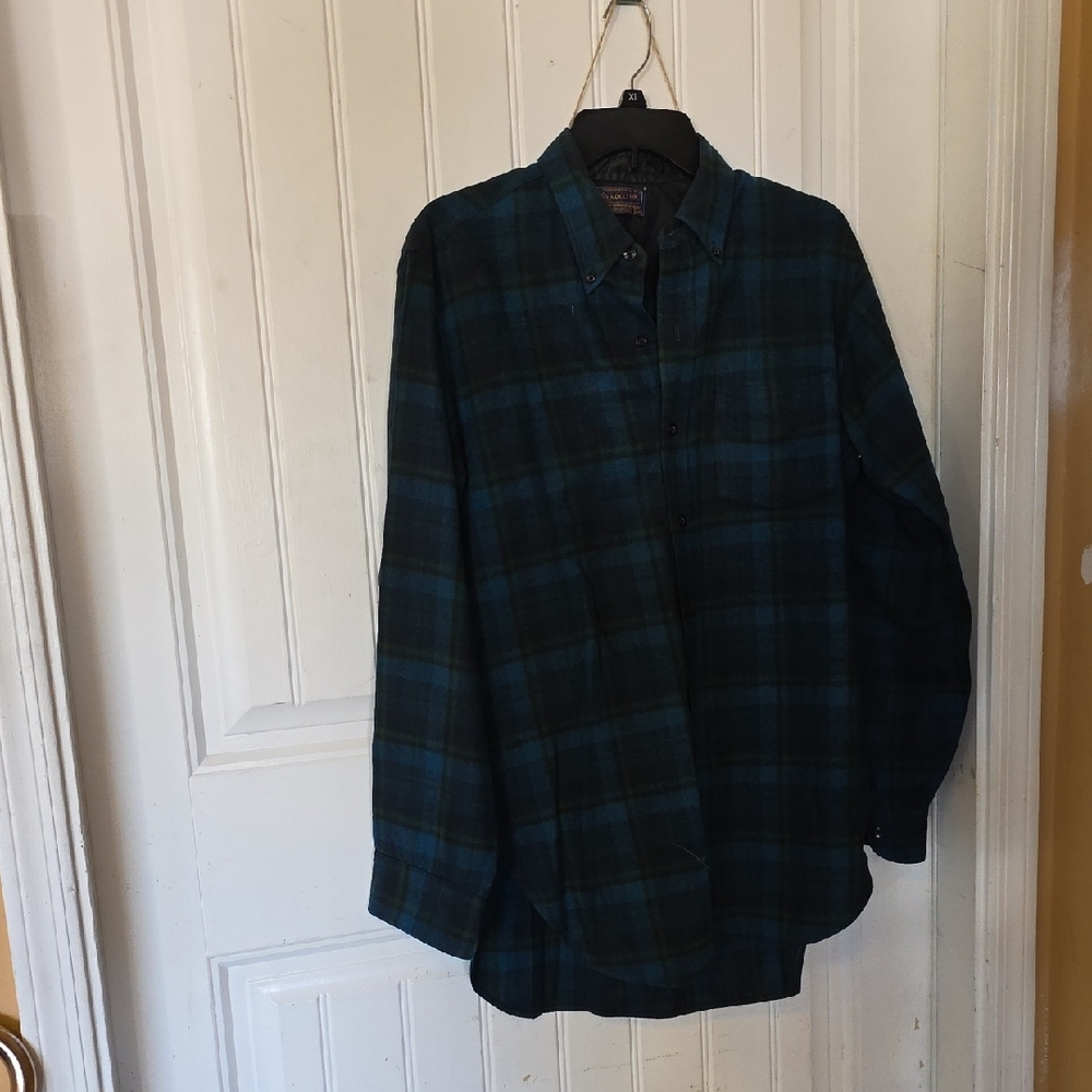 Pendleton Teal and Navy Plaid Button Down Shirt